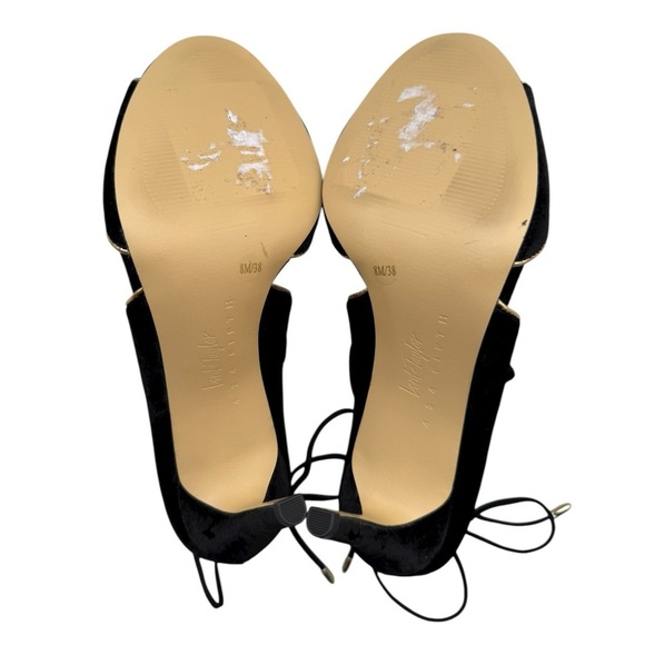 Lord & Taylor Lace Up Peep Toe Heels Sz 8 EU 38 Black Velvet Gold Stiletto - Picture 6 of 8